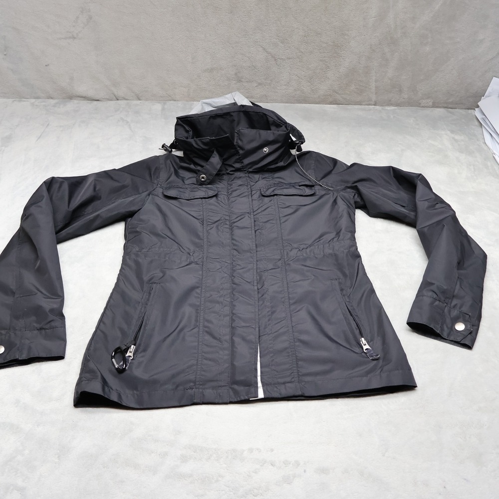 Planet Earth Jacket Women Small Black Full Zip Utility Hiking Outdoor Parka Rain